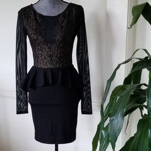 bebe Black Long Sleeves Semi sheer Bodice Small